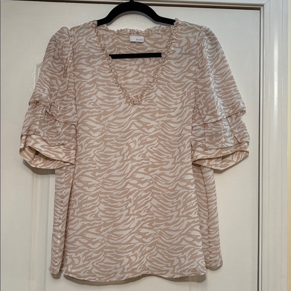 Ecru Beige Zebra Pattern Top